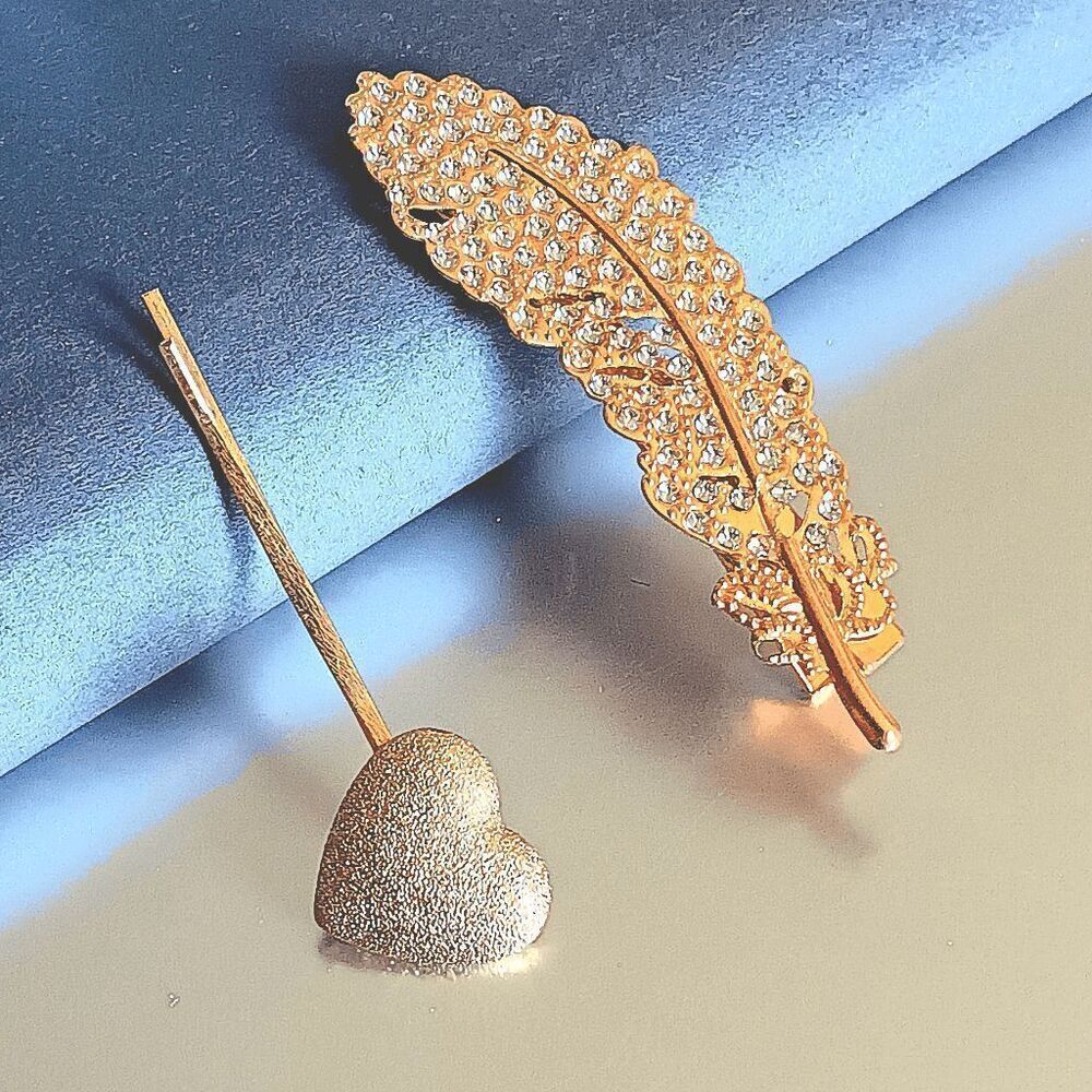 Ladies 2 Piece Feather Heart Hair Clip - Picture 3 of 8